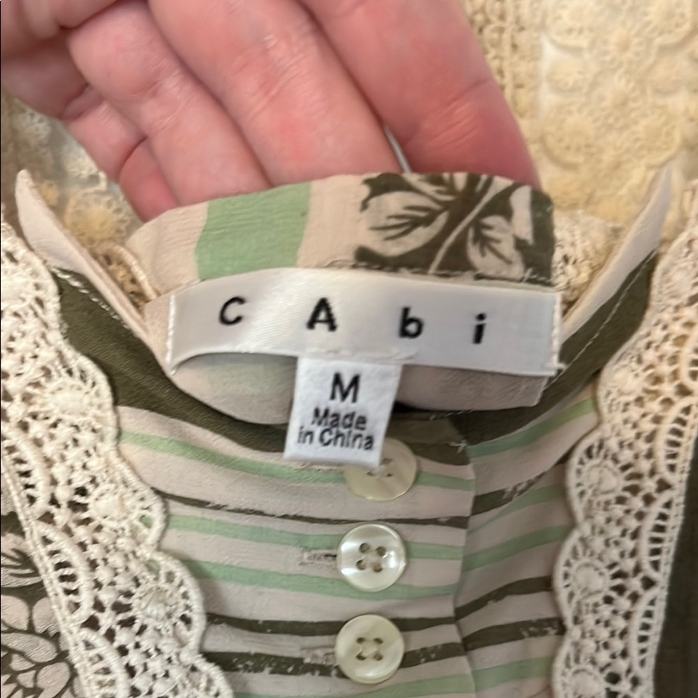 CAbi Green and Tan Asymmetrical Sleeveless Tank Top - Picture 2 of 3